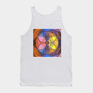 Mosaic Kaleidoscope Flower Orange Blue and Yellow Tank Top